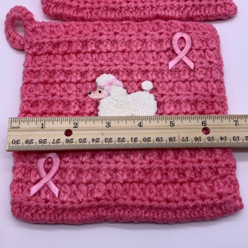 2 Vintage Pink poodle home-made crochet pot holders/hotpads for airfryer/oven 7" - Picture 4 of 10